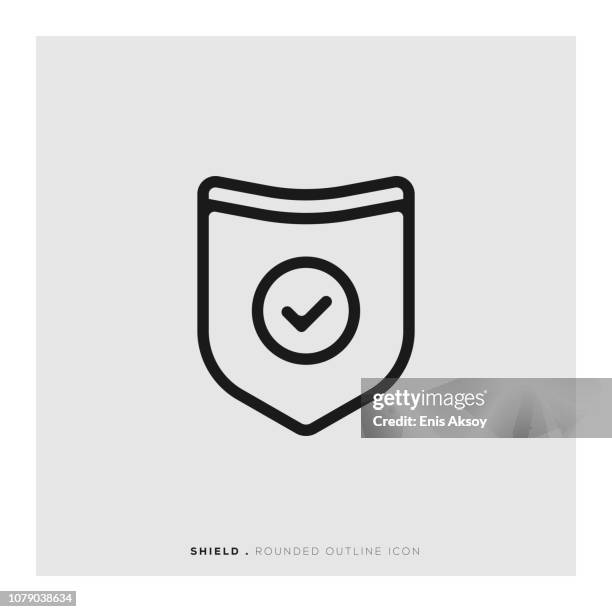 shield rounded line icon - military computer stock illustrations