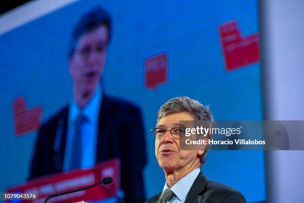 Economist Jeffrey Sachs speaks at the Party of European Socialists -PES- Congress 2018 on December 08, 2018 in Lisbon, Portugal. The XI PES Congress...