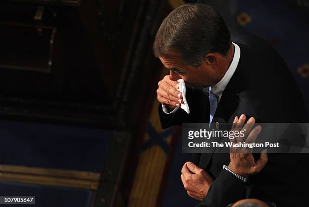 Newly elected Speaker of the House John Boehner sheds a few tears at his election during the opening of the 112th United States Congress in...