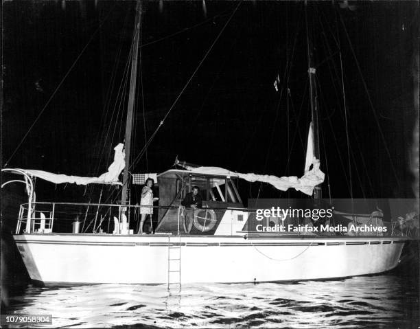 The Ketch, Hilda Maria safe in Boat Harbour, Terrigal.Fisherman, answering a Mayday call, rescued a luxury 53ft yacht floundering near rocks off...