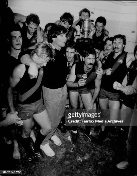 Aussie Rules Sydney Premiership Grand Final at Erskineville Park.The winning team in the shed after the game..... North Shore. September 25, 1985. .
