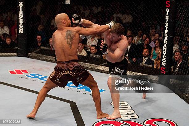 Matt Hughes battles Frank Trigg during UFC 52 at the MGM Grand Garden Arena on April 16, 2005 in Las Vegas, Nevada.