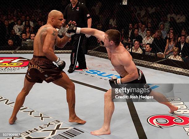Matt Hughes battles Frank Trigg during UFC 52 at the MGM Grand Garden Arena on April 16, 2005 in Las Vegas, Nevada.