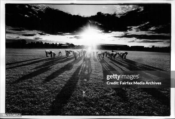 Sydney Swans training session at the Randwick Army Barracks. March 29, 1993. .