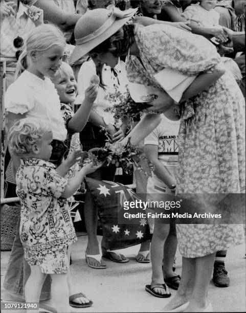 After arriving by RAAF BAC1-11.Prince Charles &amp; Lady Di are received by the NSW Governor and Lady Rowland before leaving by car for the Sydney...