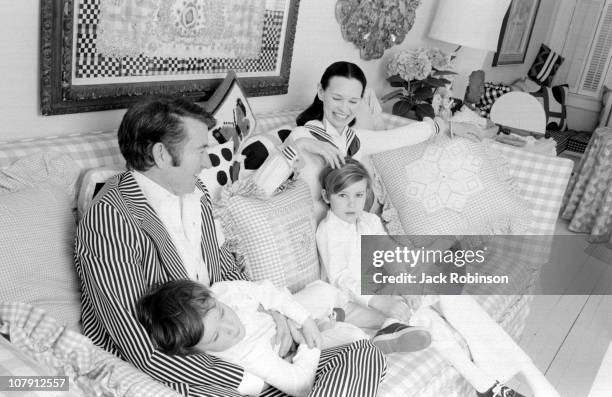 Actor and authro Wyatt Emory Cooper, Carter Vanderbilt Cooper, heiress and socialite Gloria Vanderbilt and Anderson Cooper pose for a family portrait...