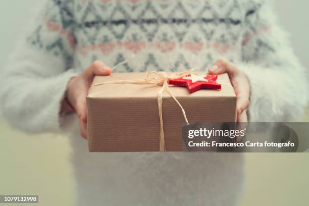 rustic present - holding small box stock pictures, royalty-free photos & images