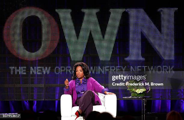 Oprah Winfrey speaks during the OWN: Oprah Winfrey Network portion of the 2011 Winter TCA press tour held at the Langham Hotel on January 6, 2011 in...