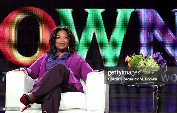 Oprah Winfrey speaks during the OWN: Oprah Winfrey Network portion of the 2011 Winter TCA press tour held at the Langham Hotel on January 6, 2011 in...