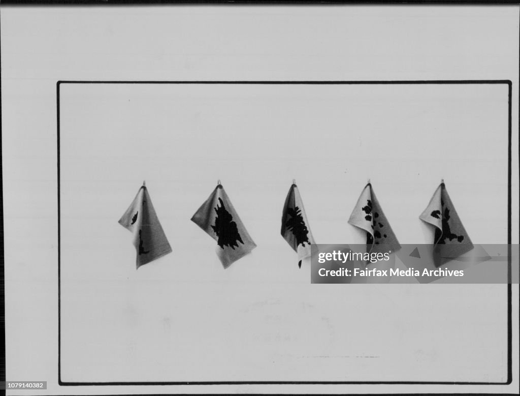 Work by Rosemarie Trockel "I seen to be a horse" 1992 five potholders.