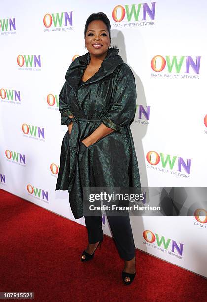 Oprah Winfrey arrives at OWN: Oprah Winfrey Network's 2011 TCA Winter Press Tour Cocktail Party at the Horseshoe Gardens at the Langham Hotel on...