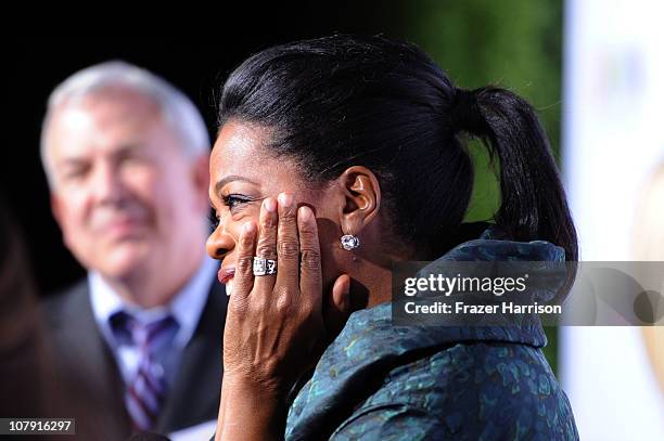 Oprah Winfrey arrives at OWN: Oprah Winfrey Network's 2011 TCA Winter Press Tour Cocktail Party at the Horseshoe Gardens at the Langham Hotel on...