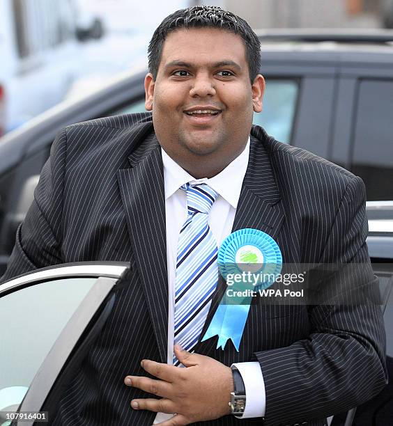 Kashif Ali, the local Conservative candidate for the Oldham East and Saddleworth seat, arrives for a visit to the Adamsons Vehicle Care Centre with...