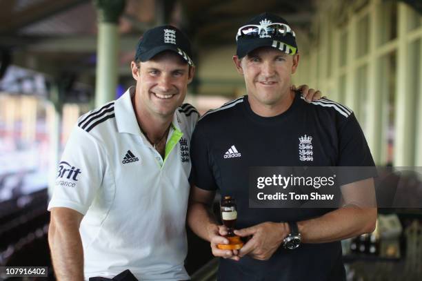 Andrew Strauss and Andrew Flower of England pose with the Ashes Urn after winning the match and the series 3-1 during day fiveof the Fifth Ashes Test...