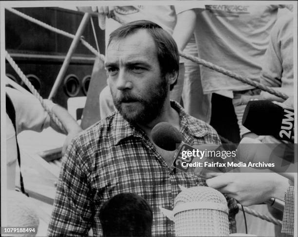 Suspected Sabotage on board the Greenpeace Vessel The 'Greenpeace'.Peter Wilkinson Antartic Expedition Leader During a press conference. December 11,...