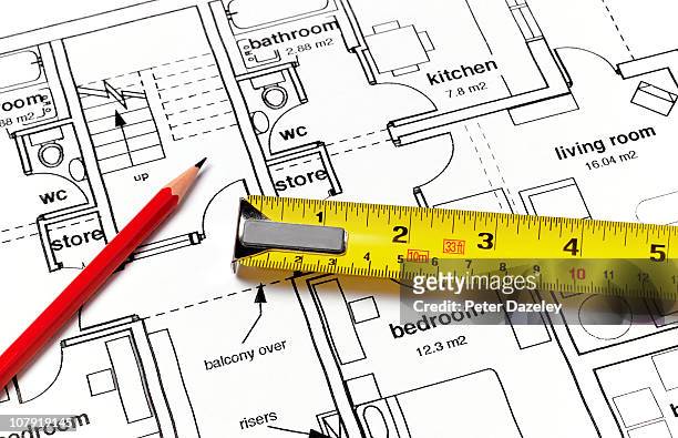 house plans with ruler and pencil - plan architecte photos et images de collection