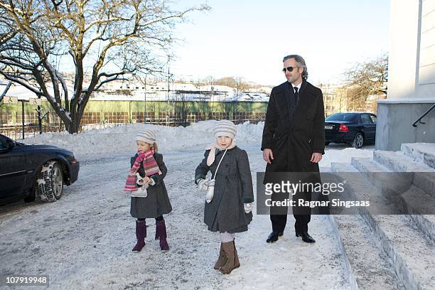 Leah Isadora Behn, Maud Angelica Behn and Ari Behn attend the funeral of his grandmother Anne-Marie Solberg at Immanuels Kirke on January 7, 2011 in...