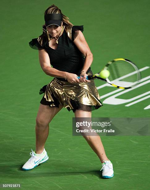 Aravane Rezai of France in action on her match against Maria Kirilenko of Russia during day three of the Hong Kong Tennis Classic 2011 at the...