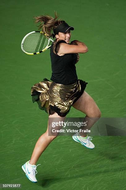 Aravane Rezai of France in action on her match against Maria Kirilenko of Russia during day three of the Hong Kong Tennis Classic 2011 at the...