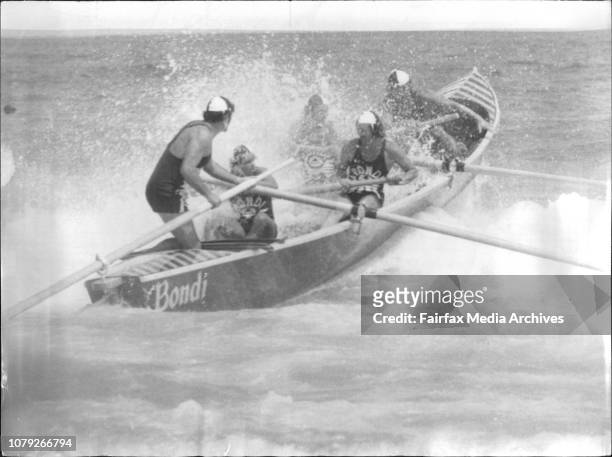 First trip in Bondi surf.$3,500 new, surf life saving boat have been launched at Bondi Beach today, donation from Century Batery. December 14, 1975. .