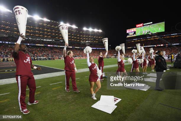The Alabama Crimson Tide cheerleaders perform in the CFP National Championship presented by AT&T at Levi's Stadium on January 7, 2019 in Santa Clara,...