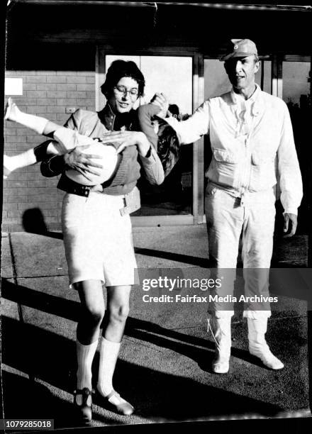 Top French Fashion designer, Andre Courreges, arrived in Sydney today with his wife, Coqueline and daughter Marie 3yrs., and sewen models. He is in...