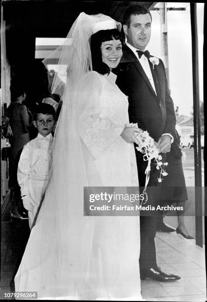 Pop singer Lynne Fletcher who married her manager, Bryan Fehon at St. Thomass', X.C. Church, Willoughby, today, is pictured with her husband after...