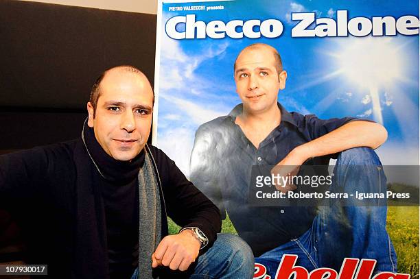 Italian actor and author Checco Zalone unveils his latest film "Che Bella Giornata" at Fossolo Movie Theater on January 7, 2011 in Bologna, Italy.