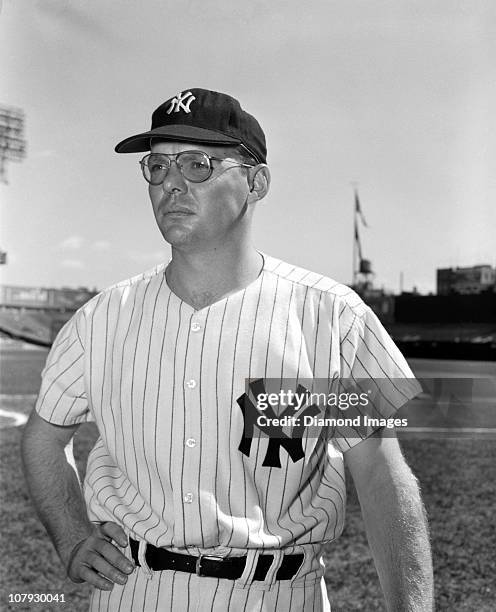Pitcher Ryne Duren of the New York Yankees poses for a portrait prior to a game in 1958 at Yankee Stadium in New York, New York.