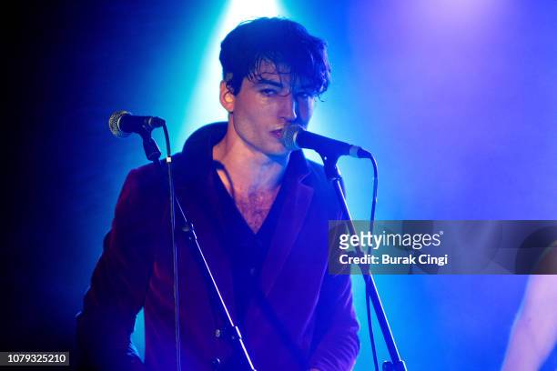 Ezra Miller of Sons of an Illustrious Father performs at Omeara on December 08, 2018 in London, England.
