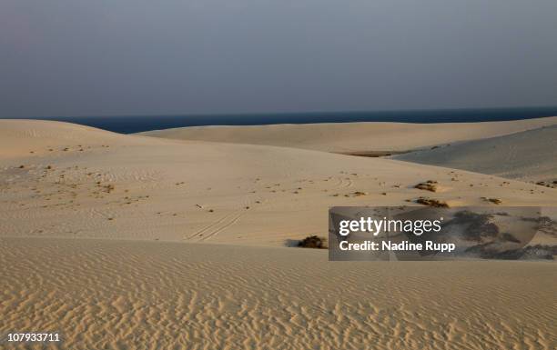 View of the Inland Sea area where a salt water bay for about 20 kilometers is sourrounded by desert on December 27, 2010 in Khor al Udaid, Qatar. The...