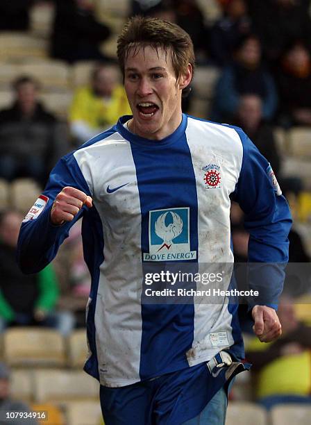 Anthony Sweeney of Hartlepool celebrates scoring the opening goal during the 3rd round FA Cup Sponsored by E.ON match between Watford and Hartlepool...