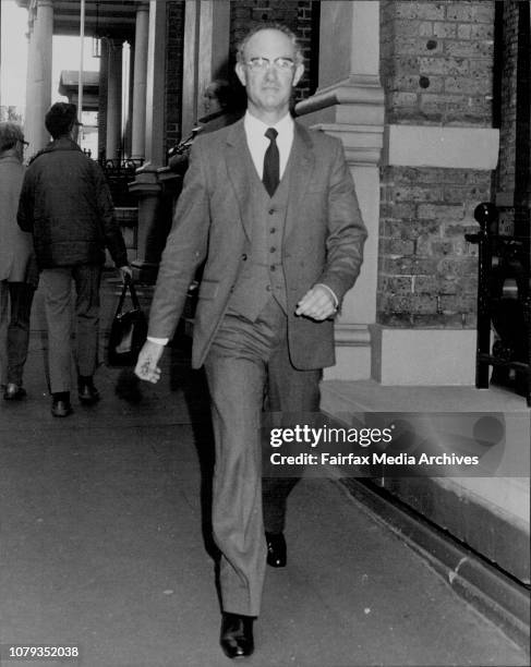 Mr. Kevin Webb SM leaves the Supreme Court building, MacQuarie St, after appearing as a Witness in the Humphries Royal Commission. June 10, 1983. .