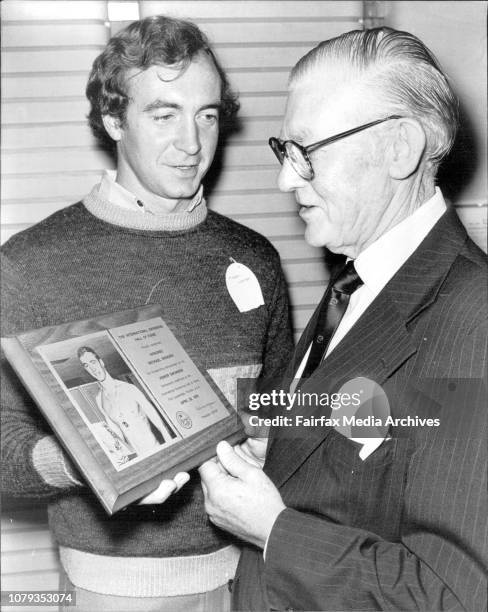 Australian Olympic swimmer Mike Wenden was presented with, a plaque signifying his entry into the Swimming Hall of Fame.Mr. Bill MacRae, Chairman...