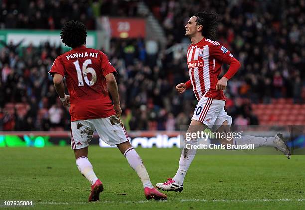 Tuncay Sanli of Stoke City celebrates after scoring the 1-1 equaliser during the FA Cup Sponsored by E.ON 3rd Round match between Stoke City and...