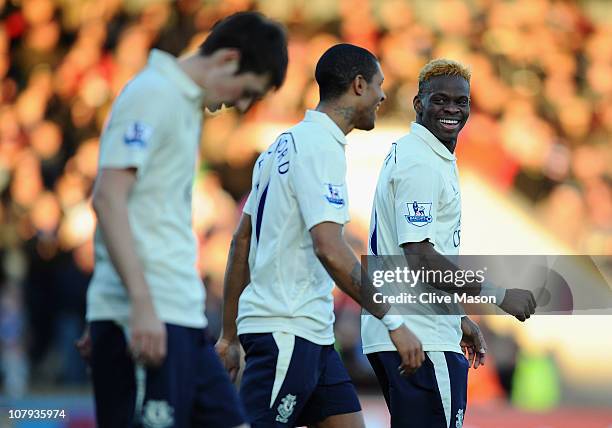 Louis Saha of Everton celebrates his goal during the FA Cup sponsored by Eon 3rd round match between Scunthorpe United and Everton at Glanford Park...