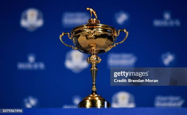 Surrey , United Kingdom - 8 January 2019; A general view of the Ryder Cup trophy prior to the announcement of the European Ryder Cup captain for the...