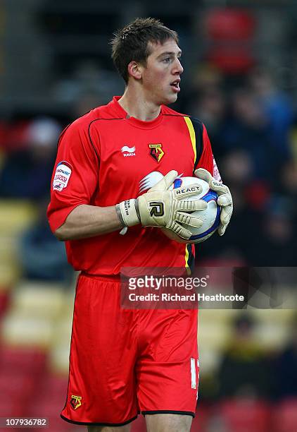 Goalkeeper Rene Gilmartin of Watford in action during the 3rd round FA Cup Sponsored by E.ON match between Watford and Hartlepool United at Vicarage...