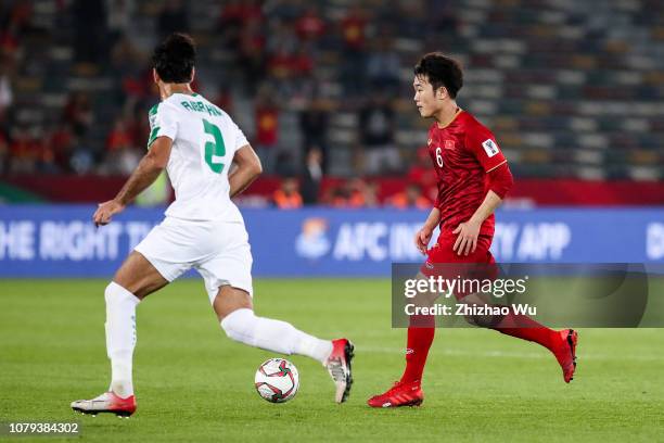 Luong Xuan Truong of Vietnam controls the ball during the AFC Asian Cup Group D match between Iraq and Vietnam at Zayed Sports City Stadium on...