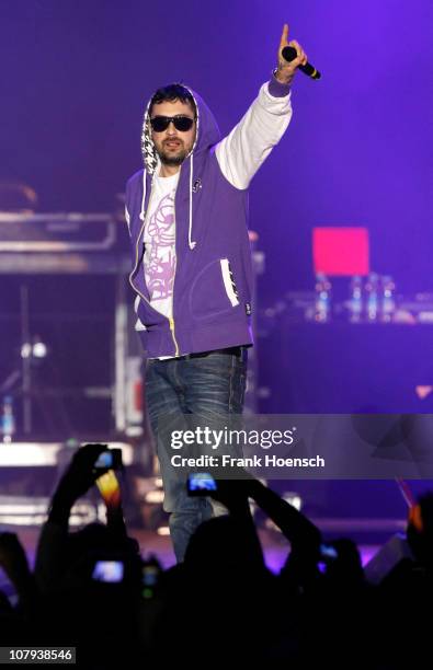 Singer Sido performs live during a special concert 'Wir Beaten Mehr' at the O2 World on January 8, 2011 in Berlin, Germany.