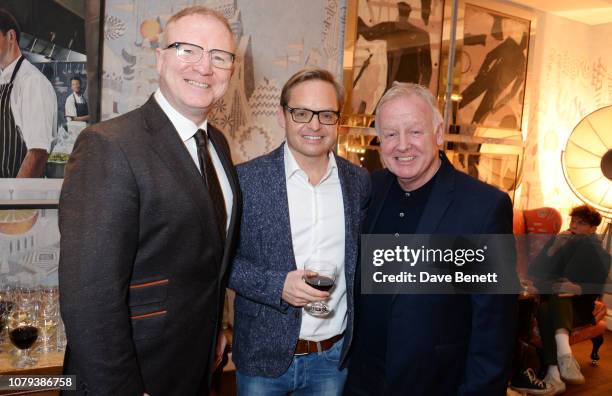 Alex McLeish, Jon S. Baird and Les Dennis attend a special screening of "Stan & Ollie" at The Soho Hotel on January 8, 2019 in London, England.