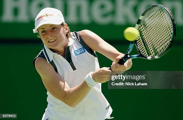 Martina Sucha of Slovakia in action against Asa Svensson of Sweden during the Australian Open 2002 Tennis Championships at Melbourne Park, Melbourne,...