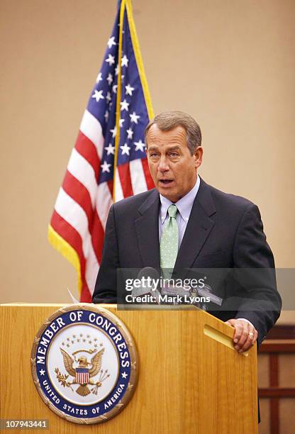House Speaker John Boehner reads a statement at the West Chester Township Hall regarding the shooting of Congresswoman Gabrielle Giffords on January...