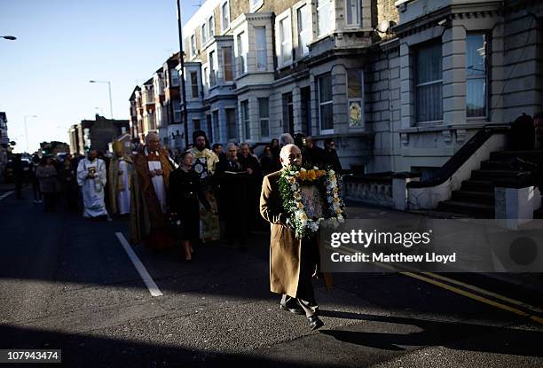 Parishioners of the Greek Orthodox Community of the Archangel Michael process to Margate beach where His Eminence Gregorios, Archbishop of Thyateira...
