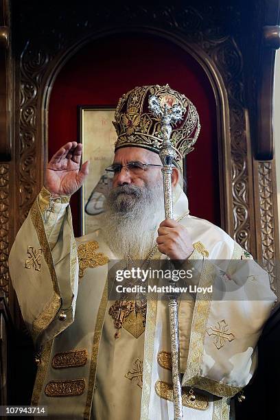 His Eminence Gregorios, Archbishop of Thyateira and Great Britain presides over the divine liturgy at the Parish of the Greek Orthodox Community of...