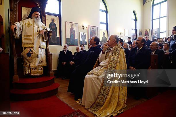 His Eminence Gregorios, Archbishop of Thyateira and Great Britain presides over the divine liturgy at the Parish of the Greek Orthodox Community of...