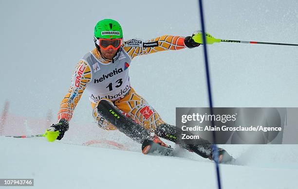 Michael Janyk of Canada in action during the Audi FIS Alpine Ski World Cup Men's Slalom on January 09, 2011 in Adelboden, Switzerland.