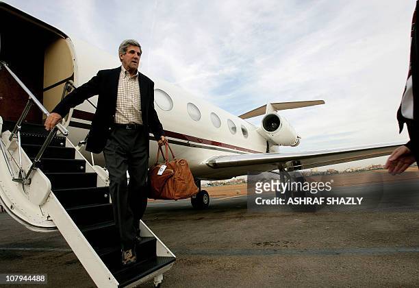 Senior US Senator John Kerry arrives in Khartoum on January 04, 2011. Kerry, a Democrat who chairs the US Senate Foreign Relations Committee, said in...