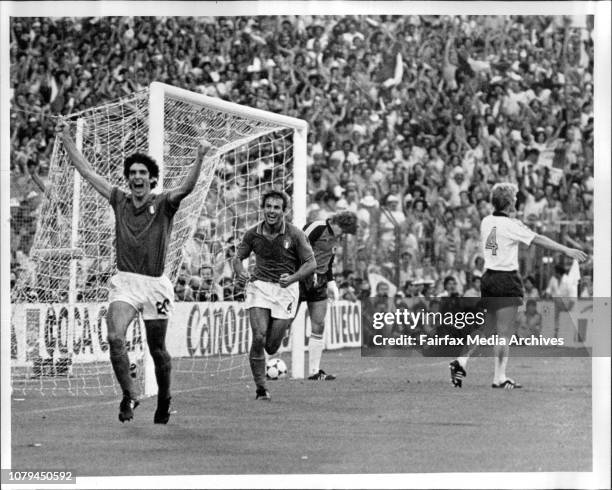 Soccer World Cup Final - Italy Vs W. GermanyItalian Paolo Rossi scores the winning goal for Italy to take over World cup 82. July 11, 1982. .