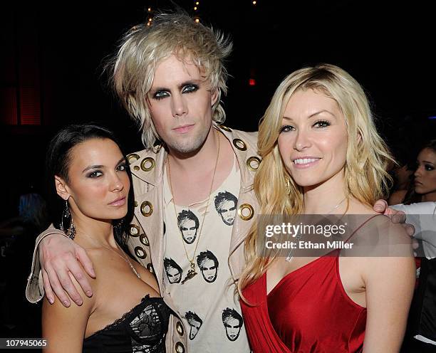 Model/actress Krista Ayne, Semi Precious Weapons singer Justin Tranter and model Heather Vandeven appear at the 28th annual Adult Video News Awards...